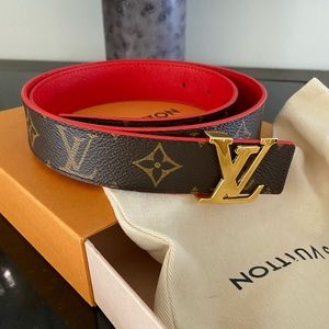 Louis Vuitton Red and Monogram Reversible belt